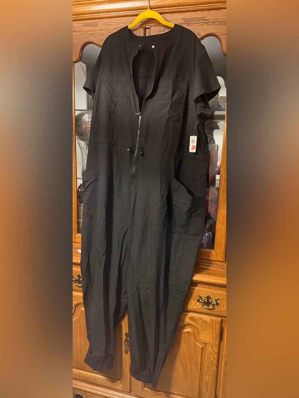 Old Navy StretchTech Short-Sleeve Collarless Jumpsuit in black, NWT, 3X, $25